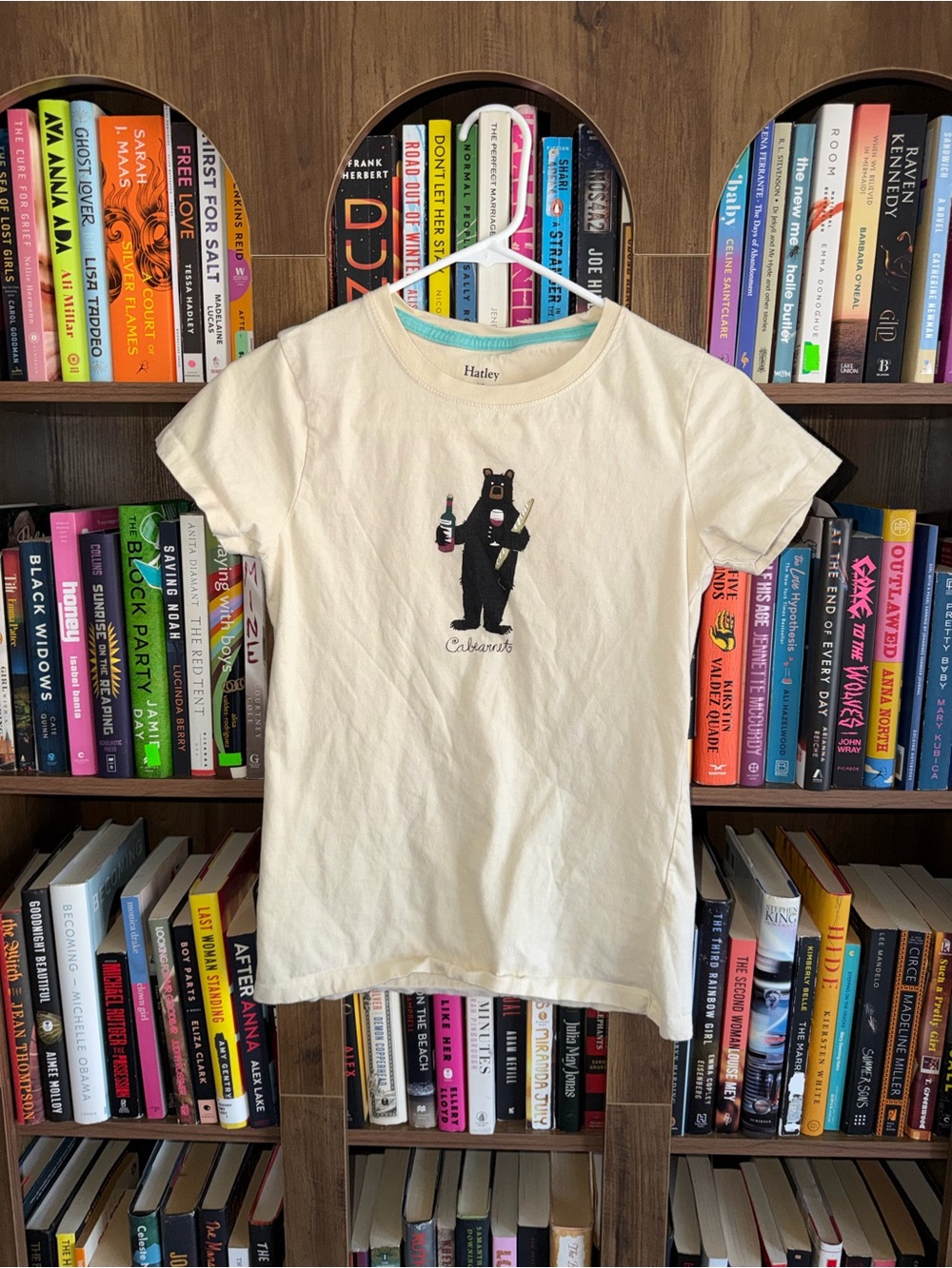 Hatley Cream Tee with Teal Trim and Bear Motif